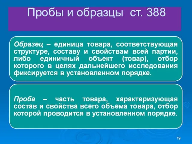 Пробы и образцы ст. 388