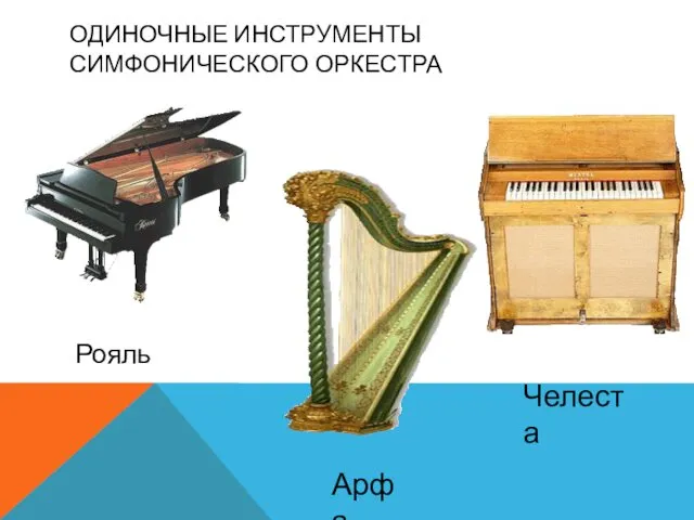 ОДИНОЧНЫЕ ИНСТРУМЕНТЫ СИМФОНИЧЕСКОГО ОРКЕСТРА Рояль Арфа Челеста