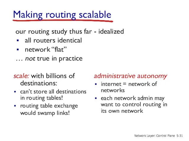 Making routing scalable scale: with billions of destinations: can’t store