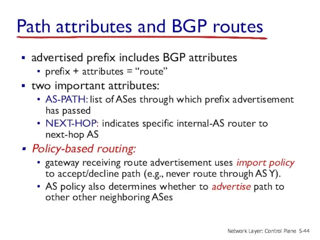 Path attributes and BGP routes advertised prefix includes BGP attributes