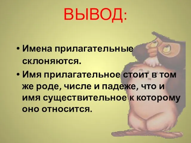 ВЫВОД: Имена прилагательные склоняются. Имя прилагательное стоит в том же