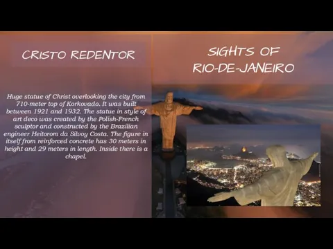 SIGHTS OF RIO-DE-JANEIRO Huge statue of Christ overlooking the city