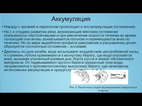 Аккумуляция Наряду с эрозией и переносом происходит и его аккумуляция