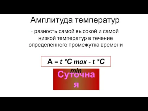 Амплитуда температур разность самой высокой и самой низкой температур в течение определенного промежутка