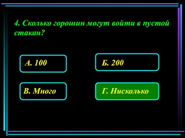 4. Сколько горошин могут войти в пустой стакан?