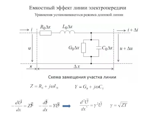 Емкостный эффект линии электропередачи Уравнения установившегося режима длинной линии