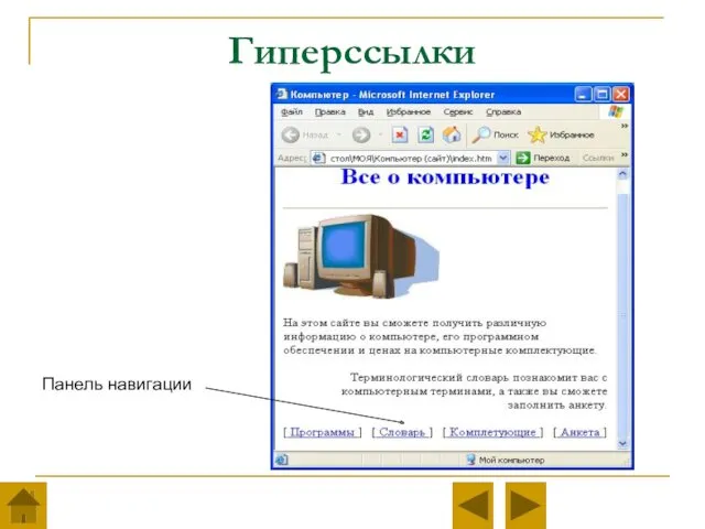 Гиперссылки Панель навигации