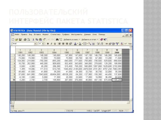 ПОЛЬЗОВАТЕЛЬСКИЙ ИНТЕРФЕЙС ПАКЕТА STATISTICA