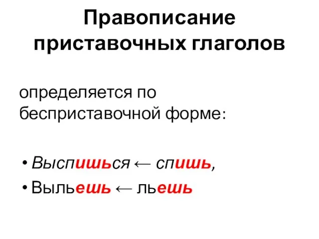 Правописание приставочных глаголов определяется по бесприставочной форме: Выспишься ← спишь, Выльешь ← льешь