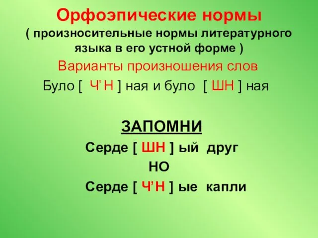 Орфоэпические нормы ( произносительные нормы литературного языка в его устной