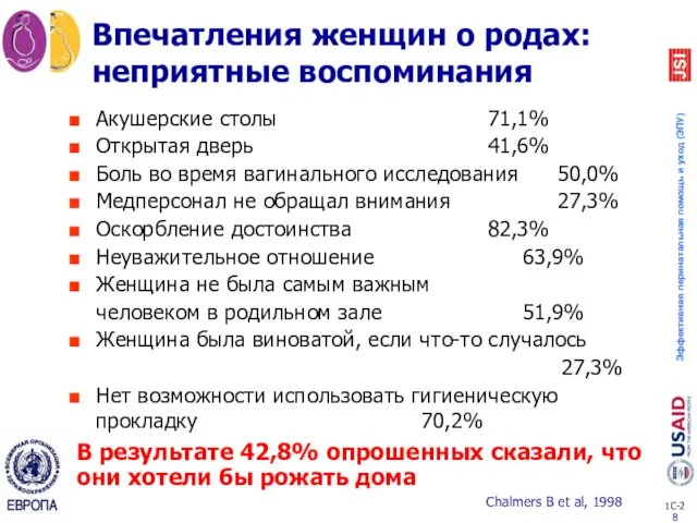 Впечатления женщин о родах: неприятные воспоминания Акушерские столы 71,1% Открытая