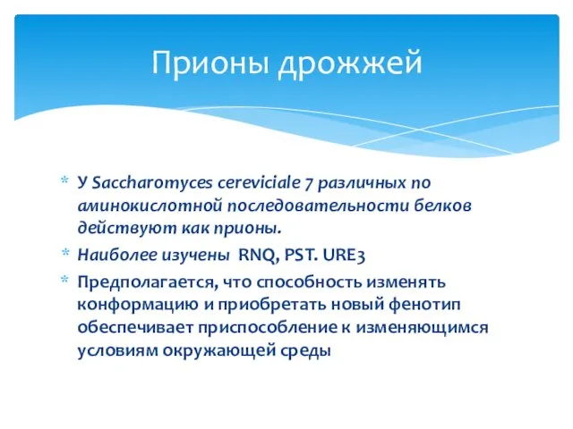 У Saccharomyces cereviciale 7 различных по аминокислотной последовательности белков действуют