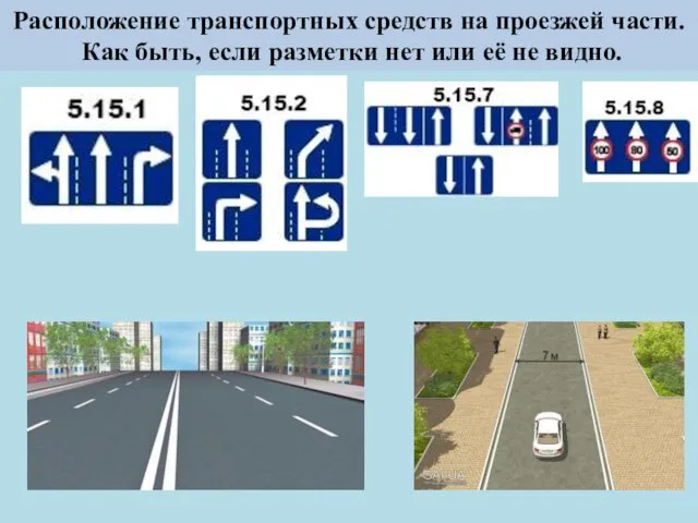 Расположение транспортных средств на проезжей части. Как быть, если разметки нет или её не видно.