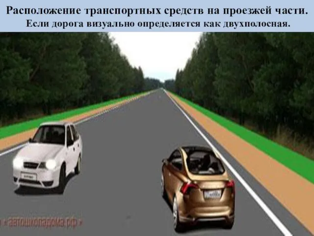 Расположение транспортных средств на проезжей части. Если дорога визуально определяется как двухполосная.