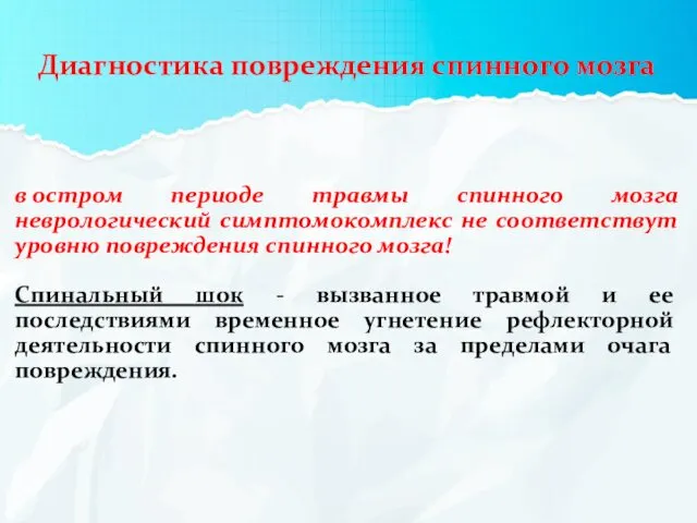 Диагностика повреждения спинного мозга в остром периоде травмы спинного мозга