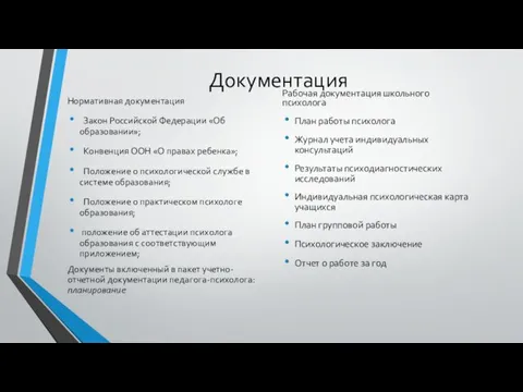 Документация Нормативная документация Закон Российской Федерации «Об образовании»; Конвенция ООН