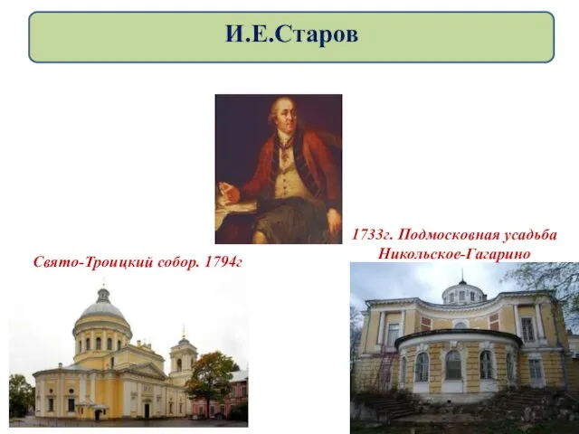 1733г. Подмосковная усадьба Никольское-Гагарино Свято-Троицкий собор. 1794г И.Е.Старов