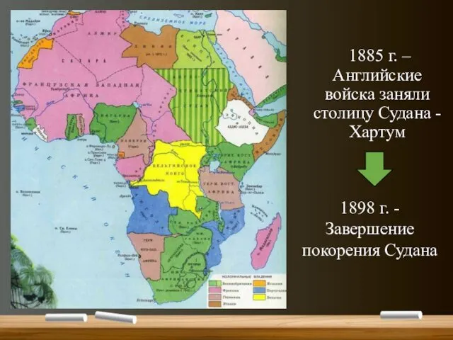 1885 г. – Английские войска заняли столицу Судана - Хартум 1898 г. - Завершение покорения Судана