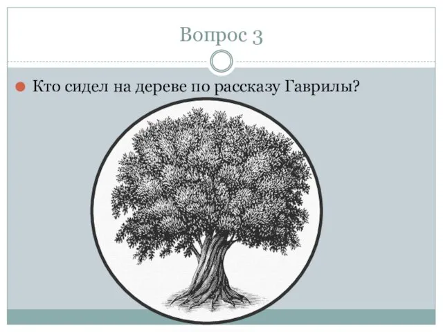 Вопрос 3 Кто сидел на дереве по рассказу Гаврилы?