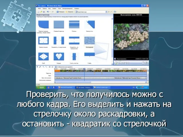 Проверить, что получилось можно с любого кадра. Его выделить и