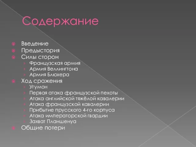 Содержание Введение Предыстория Силы сторон Французская армия Армия Веллингтона Армия Блюхера Ход сражения