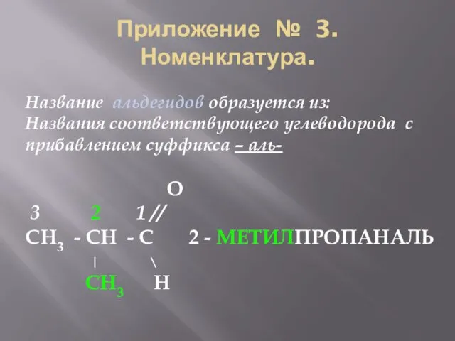 Приложение № 3. Номенклатура. Название альдегидов образуется из: Названия соответствующего