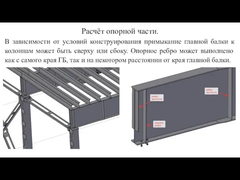 Расчёт опорной части. В зависимости от условий конструирования примыкание главной балки к колоннам