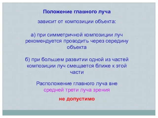 Положение главного луча зависит от композиции объекта: а) при симметричной