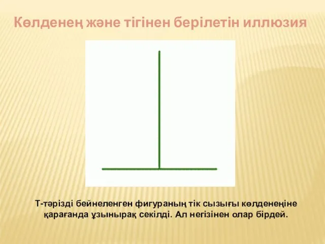Көлденең және тігінен берілетін иллюзия Т-тәрізді бейнеленген фигураның тік сызығы