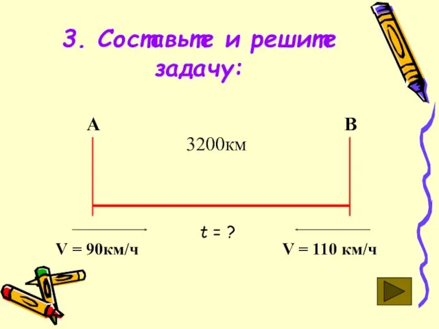 3. Составьте и решите задачу: V = 90км/ч V =