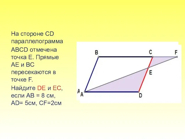На стороне СD параллелограмма ABCD отмечена точка Е. Прямые АЕ