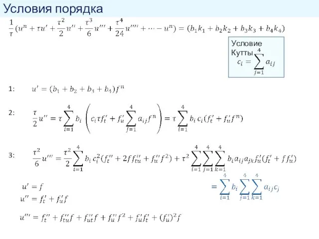 Условия порядка 1: 2: Условие Кутты 3: