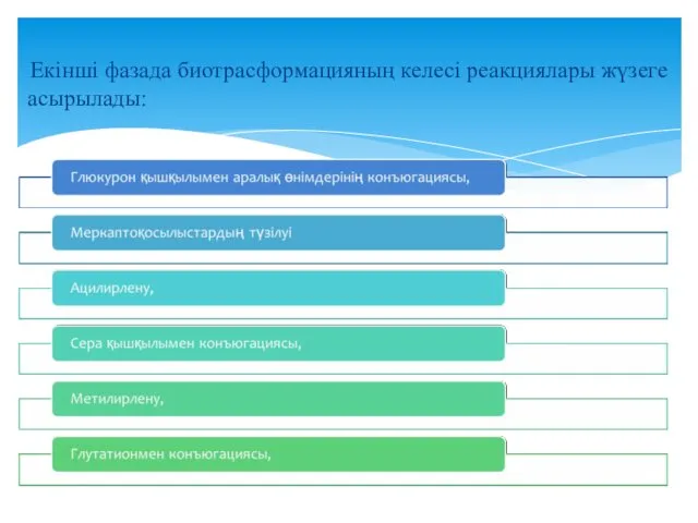 Екінші фазада биотрасформацияның келесі реакциялары жүзеге асырылады: