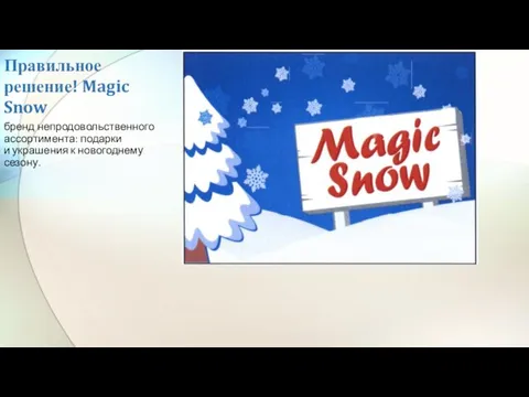 Правильное решение! Magic Snow бренд непродовольственного ассортимента: подарки и украшения к новогоднему сезону.