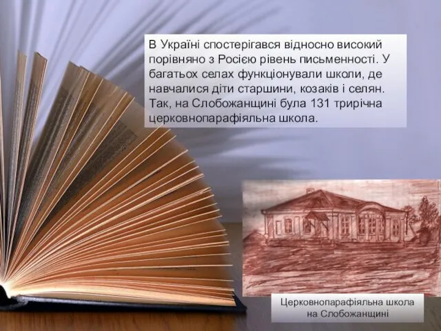 В Україні спостерігався відносно високий порівняно з Росією рівень письменності. У багатьох селах