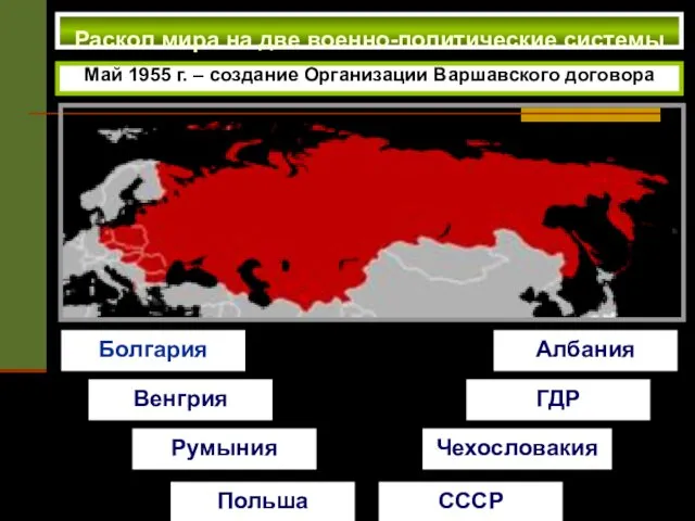 Раскол мира на две военно-политические системы Май 1955 г. –