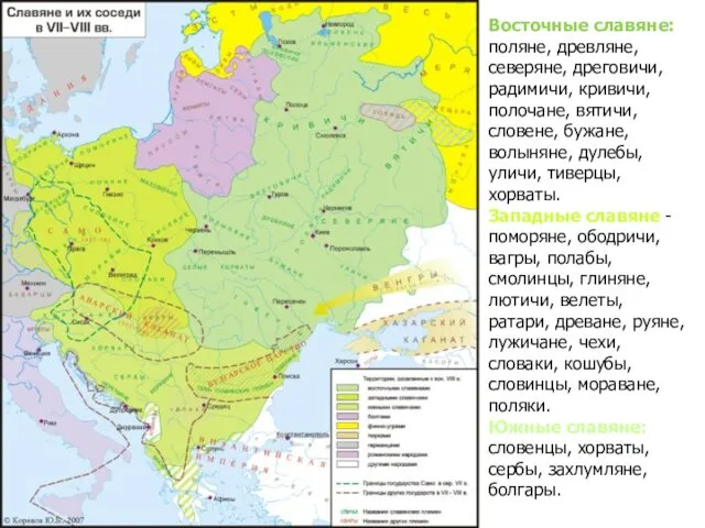 Восточные славяне: поляне, древляне, северяне, дреговичи, радимичи, кривичи, полочане, вятичи,