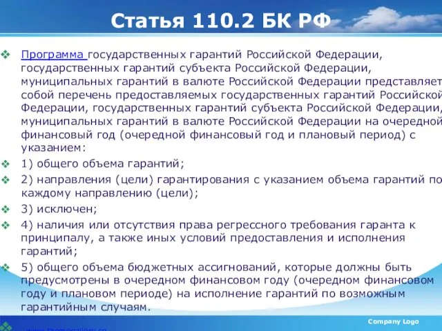Статья 110.2 БК РФ Программа государственных гарантий Российской Федерации, государственных