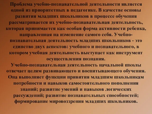 Проблема учебно-познавательной деятельности является одной из приоритетных в педагогике. В