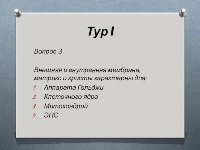 Тур I Вопрос 3 Внешняя и внутренняя мембрана, матрикс и