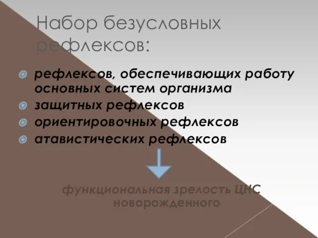 Набор безусловных рефлексов: рефлексов, обеспечивающих работу основных систем организма защитных