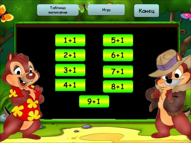 Таблица вычитания Игра Конец 2 1+1 3 2+1 4 3+1