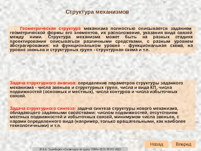 Структура механизмов Геометрическая структура механизма полностью описывается заданием геометрической формы