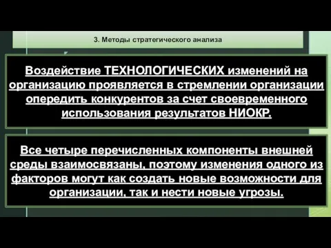 Воздействие ТЕХНОЛОГИЧЕСКИХ изменений на организацию проявляется в стремлении организации опередить