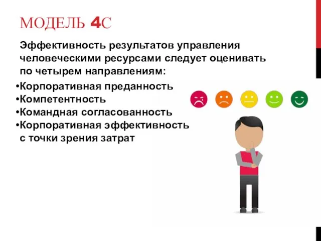 МОДЕЛЬ 4С Эффективность результатов управления человеческими ресурсами следует оценивать по