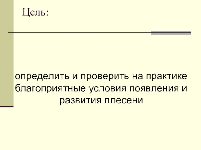 Цель: определить и проверить на практике благоприятные условия появления и развития плесени