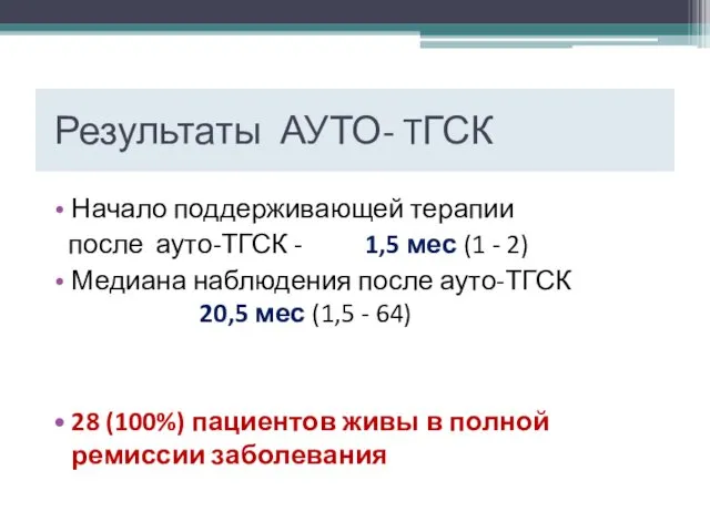 Результаты АУТО- TГСК Начало поддерживающей терапии после ауто-ТГСК - 1,5