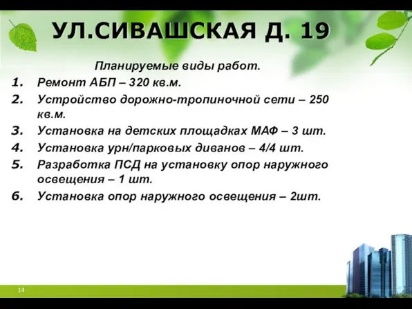 УЛ.СИВАШСКАЯ Д. 19 Планируемые виды работ. Ремонт АБП – 320