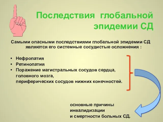 Последствия глобальной эпидемии СД Самыми опасными последствиями глобальной эпидемии СД являются его системные