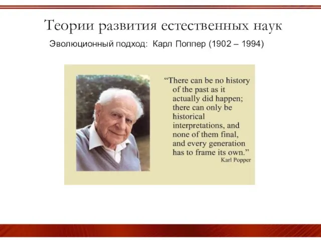 Теории развития естественных наук Эволюционный подход: Карл Поппер (1902 – 1994)